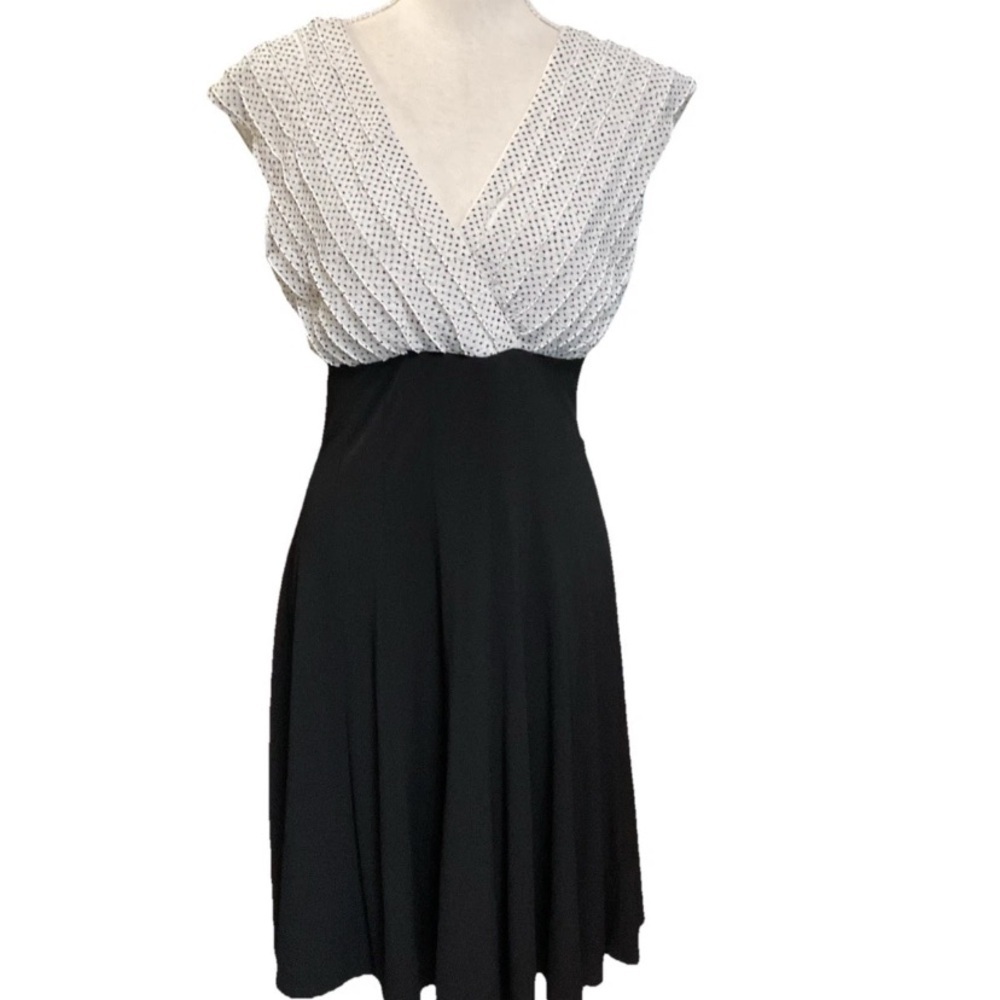 Connected Apparel Black Ivory Fit N Flare Dress Polka Dot NWT Size 8